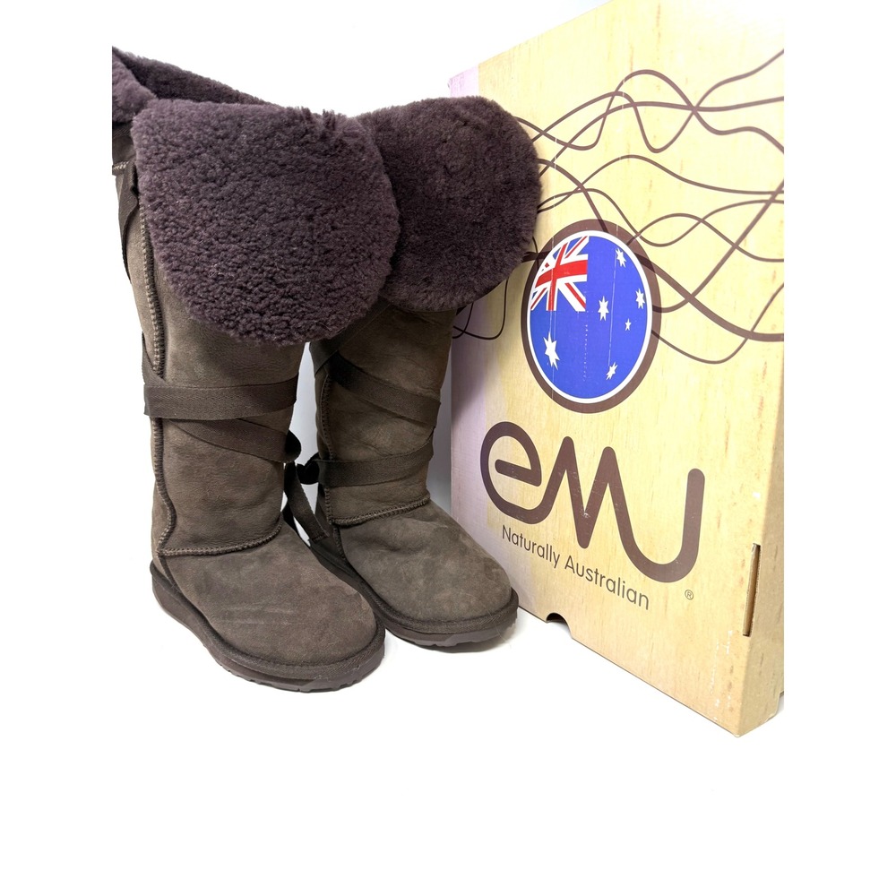 EMU Australia Sheepskin Knee High Boots HI HIPPER Chocolate Womens Brown Suede 6